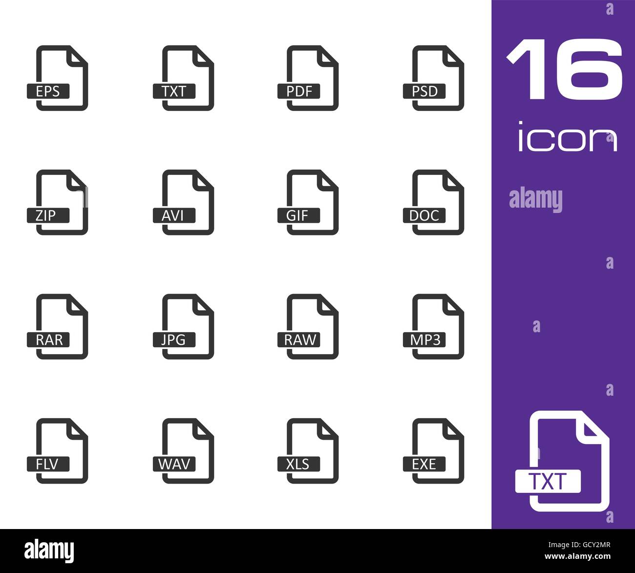 Nero del vettore formato file set di icone Illustrazione Vettoriale