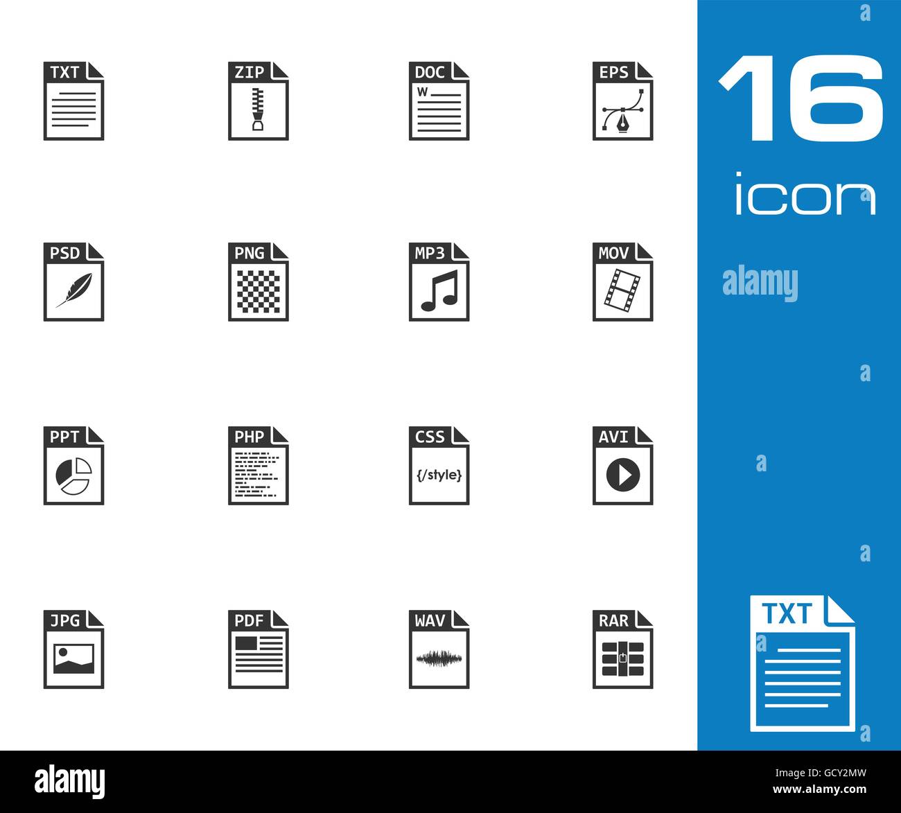 Vector nero tipo file set di icone Illustrazione Vettoriale