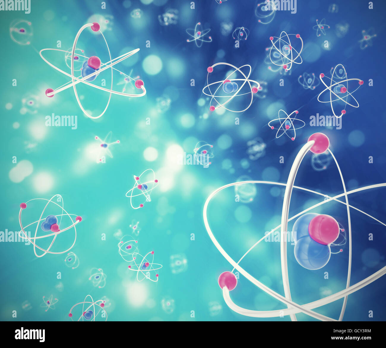Sfondo astratto di atomi in movimento. 3d illustrazione di una elevata qualità Foto Stock