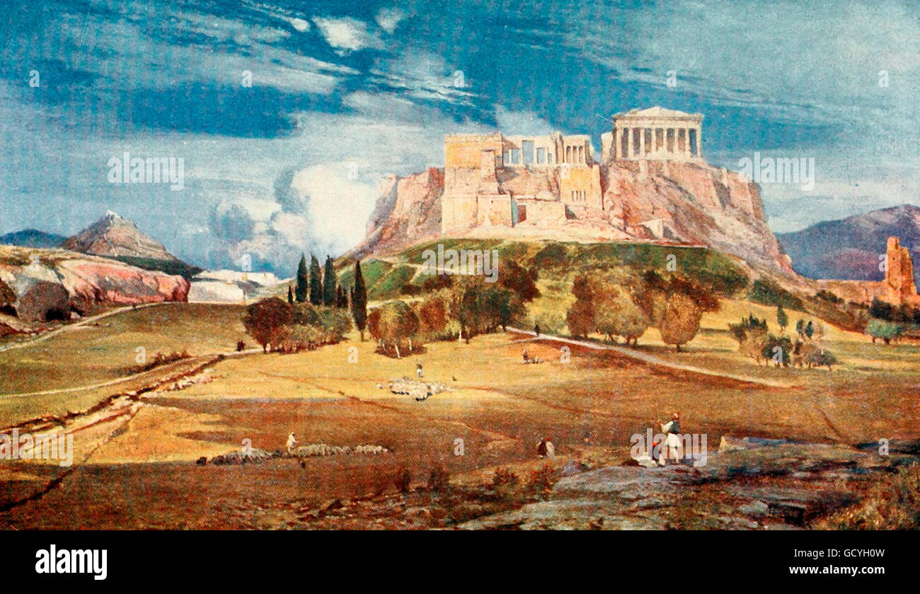 L'estremità occidentale dell'Acropoli, visto dal di sotto della Pnice - Grecia, circa 1906 Foto Stock