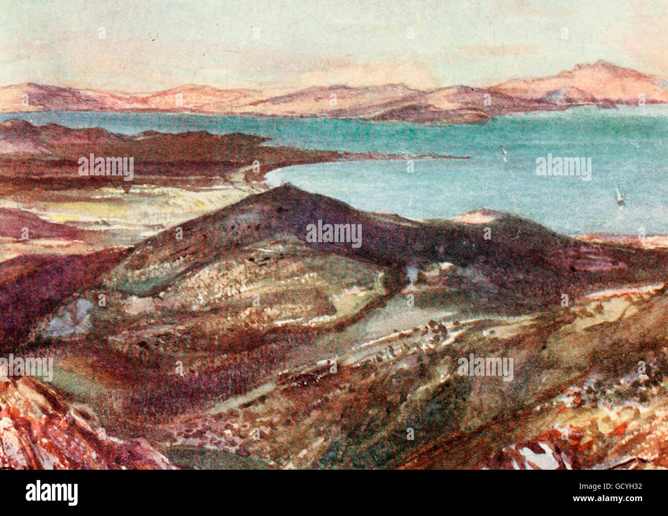 Il campo di battaglia di Maratona dal Monte Pentelikon. La Grecia, circa 1906 Foto Stock
