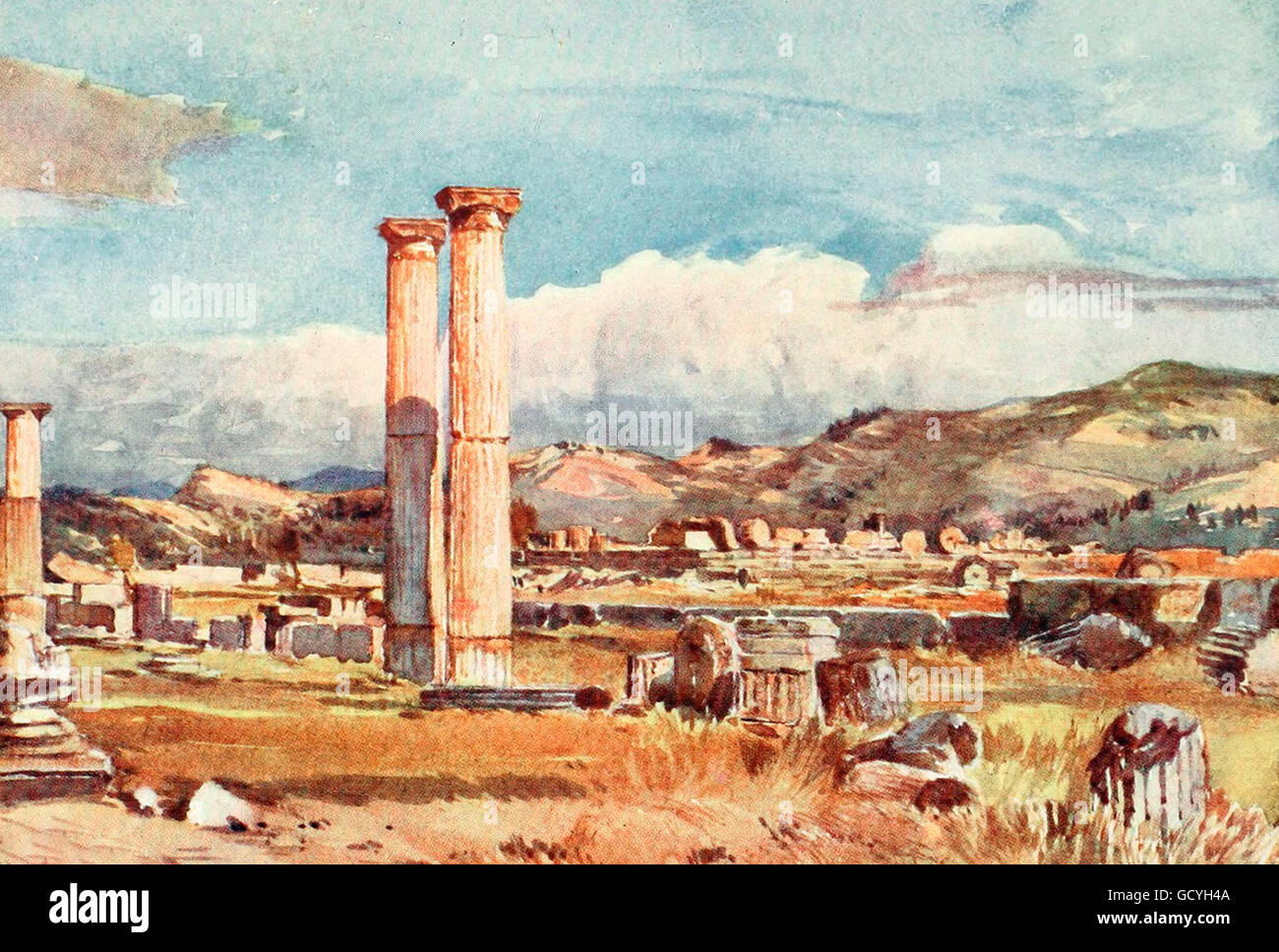 Olympia, il Palaestra e resti del Tempio di Zeus. La Grecia, circa 1906 Foto Stock