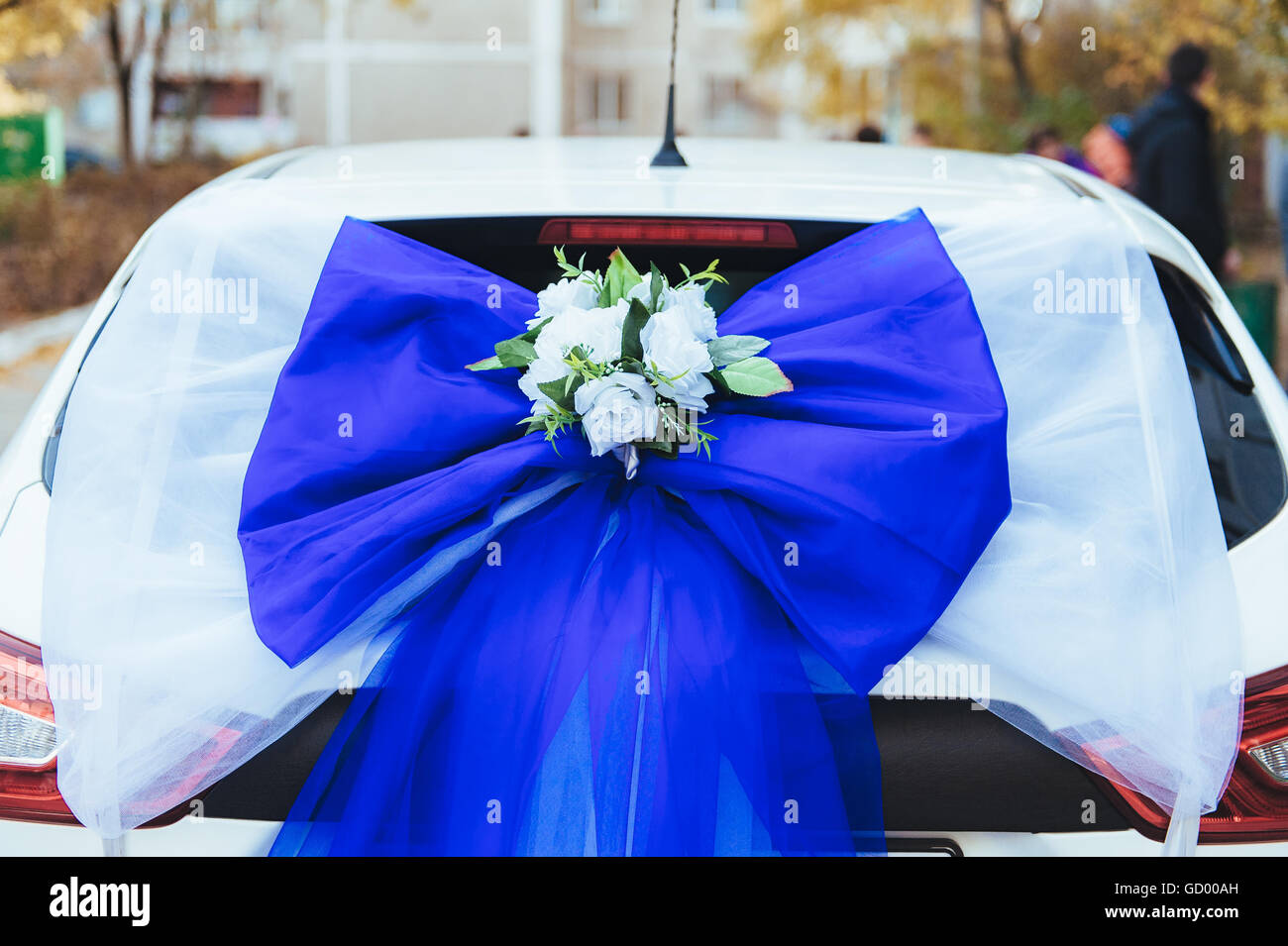 Ghirlanda Decorativa Per Auto Da Matrimonio – Fiori Artificiali Con Nastro Blu, Composizione Floreale Romantica Per Auto E Casa
