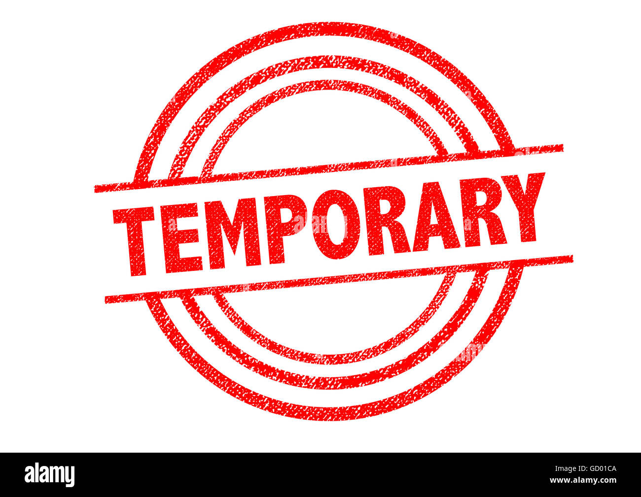 Temporanea timbro di gomma su uno sfondo bianco. Foto Stock