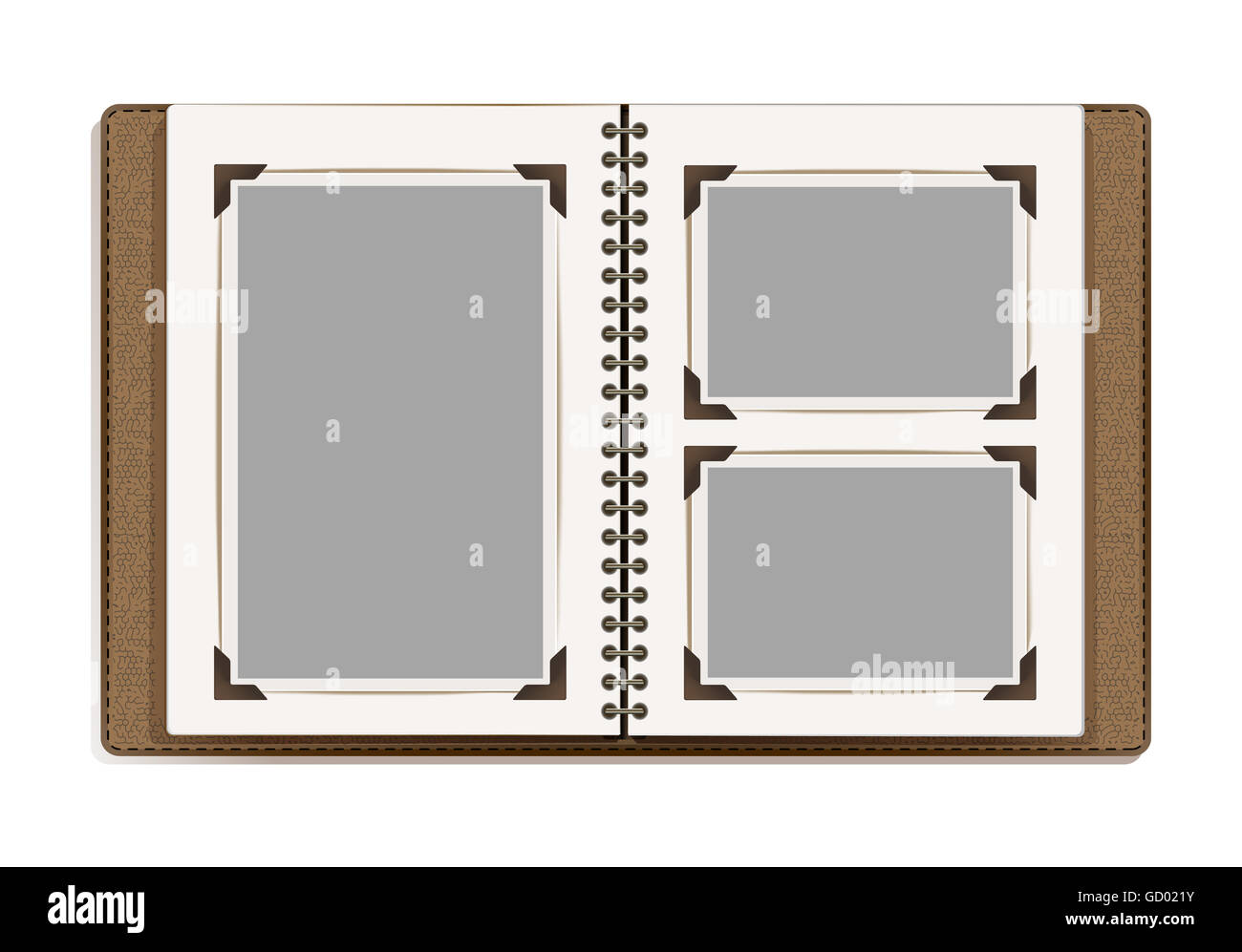Età aprire photo album pagine vuote con retro cornici fotografiche Foto Stock