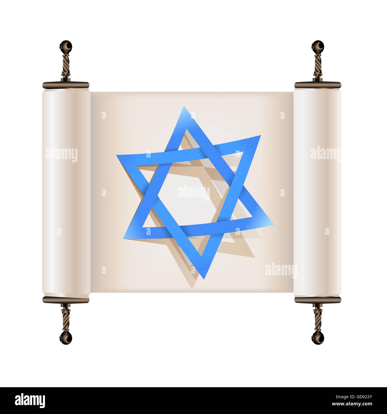Stella di Davide con ombra in Ebraico antico scorrere. Segno della religione giudaica e fede Foto Stock