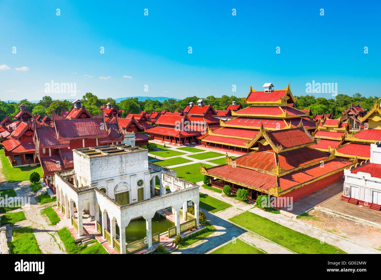Mandalay, Myanmar edifici sul palazzo reale motivazione. Foto Stock