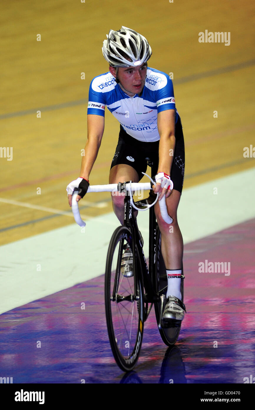 Ciclismo - Campionati nazionali di ciclismo su pista - giorno due - Velodromo Nazionale. Chris Nicholson, team Manx Telecom, dopo aver gareggiato nel 20km Scratch Race Championship per la Cooper Cup. Foto Stock