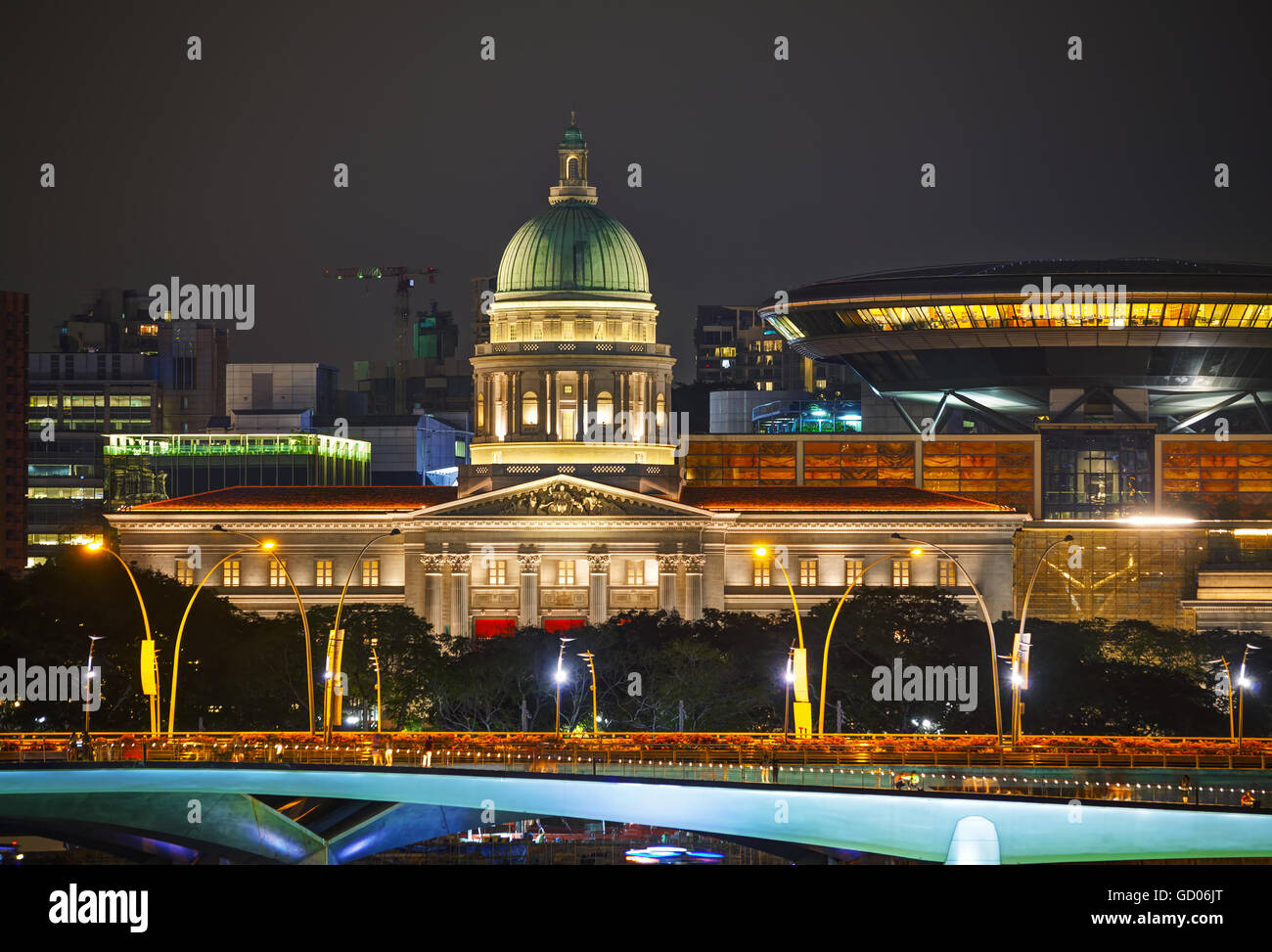 Panoramica di Singapore durante la notte Foto Stock