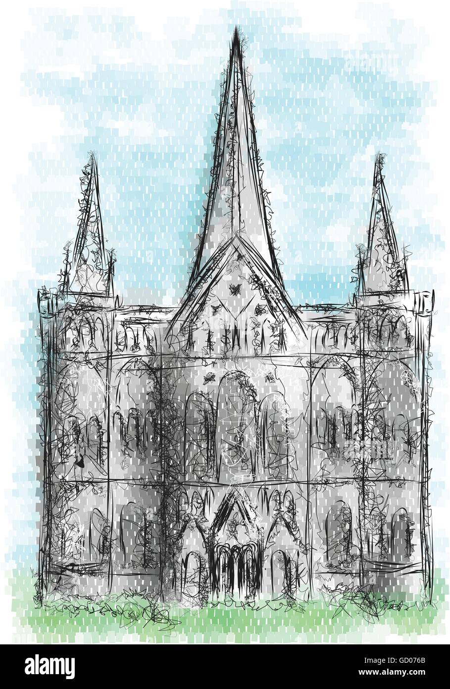 La cattedrale di Salisbury. ilolustration astratta di caposaldo storico Illustrazione Vettoriale