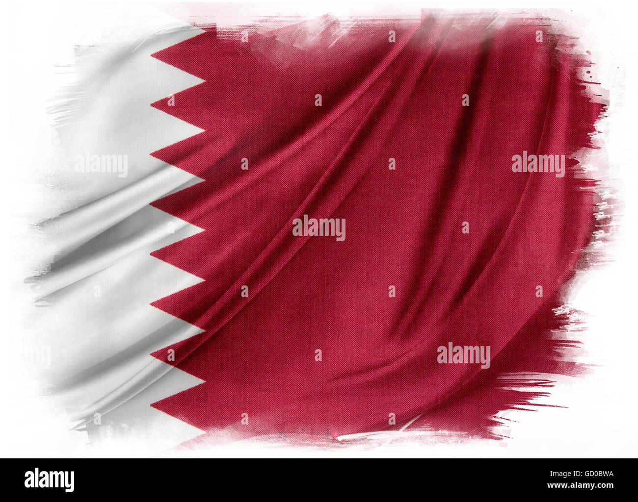 Primo piano della setosa Qatar bandiera su sfondo semplice Foto Stock