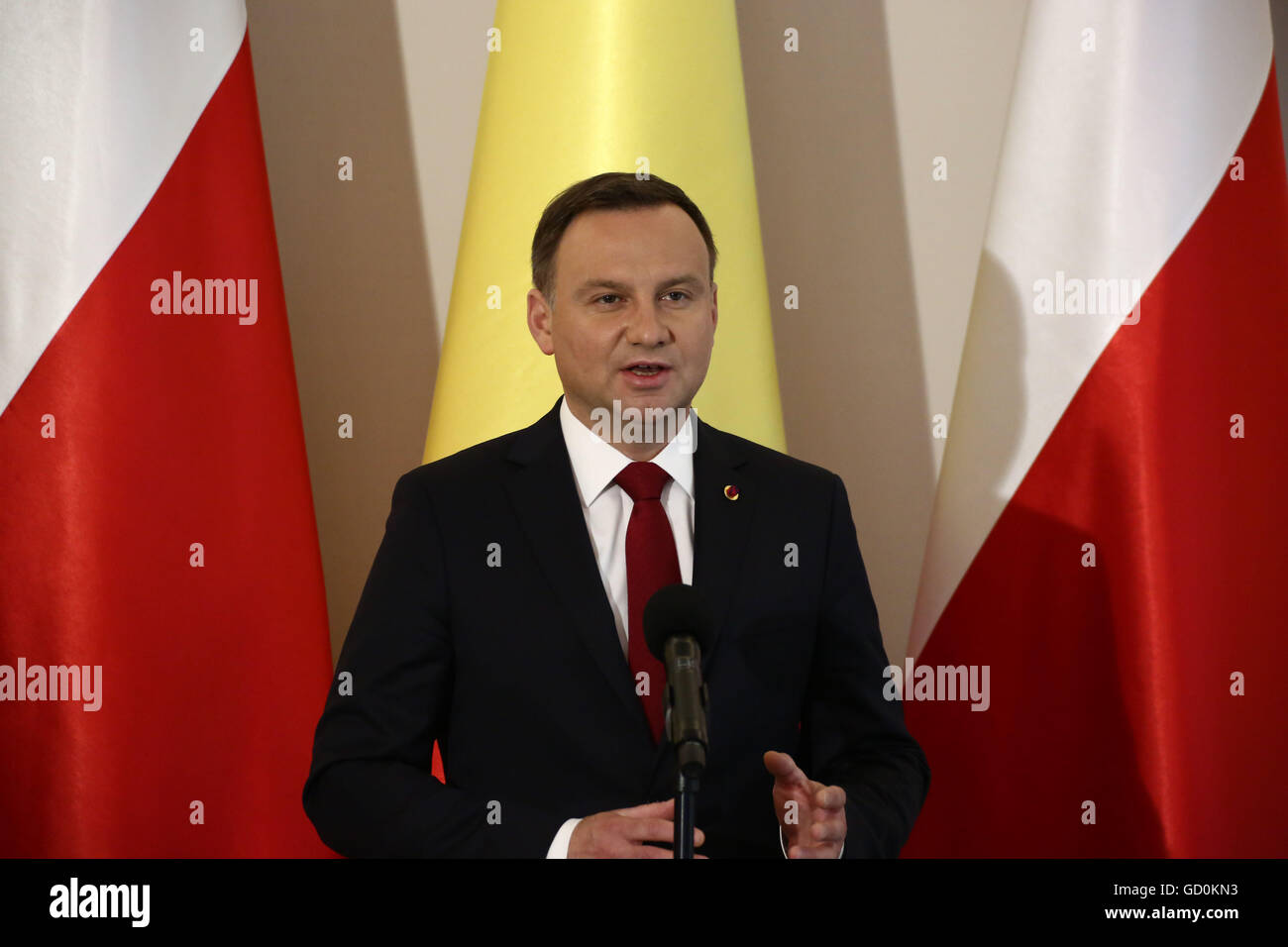 Varsavia, Polonia. 10 Luglio, 2016. Presidente rumeno Iohannis è stato ricevuto dal presidente Duda Credito: Jake Ratz/Alamy Live News Foto Stock