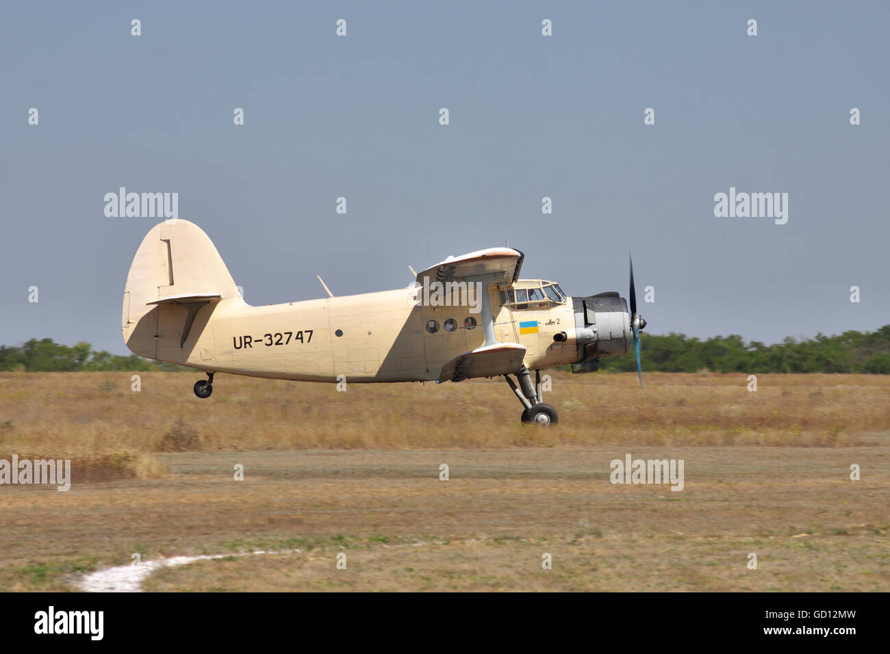 Odessa, Ucraina - 27 agosto 2011: Antonov An-2 è biplanare decollo dall'aeroporto Foto Stock