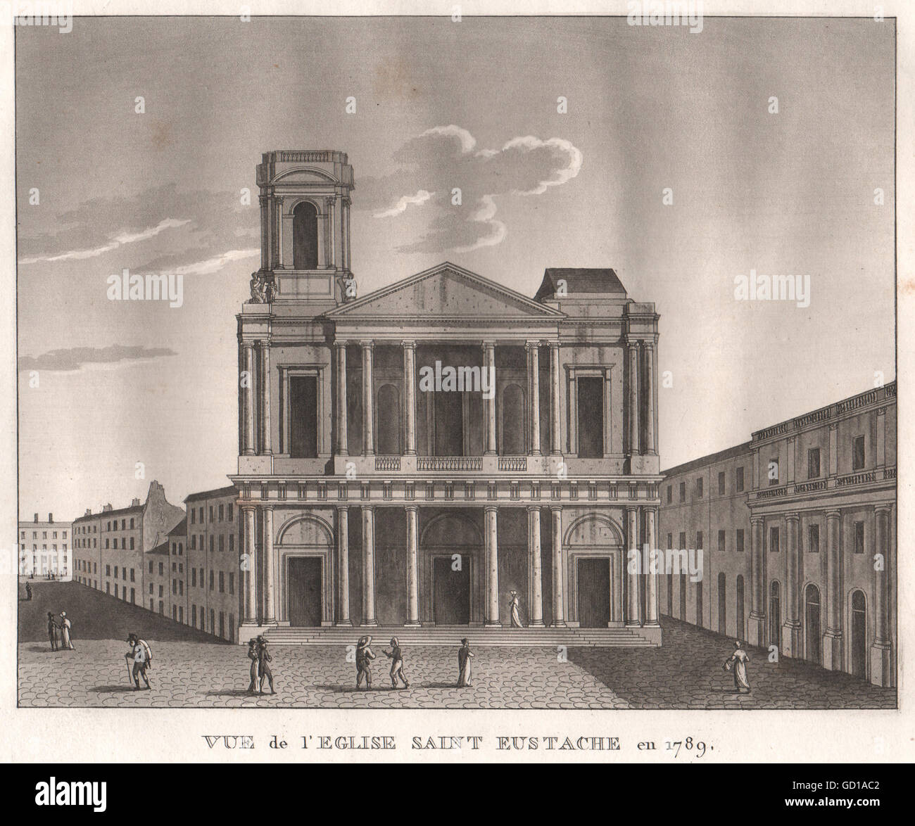 Parigi: Eglise Saint Eustache en 1789. La puntasecca, antica stampa 1808 Foto Stock