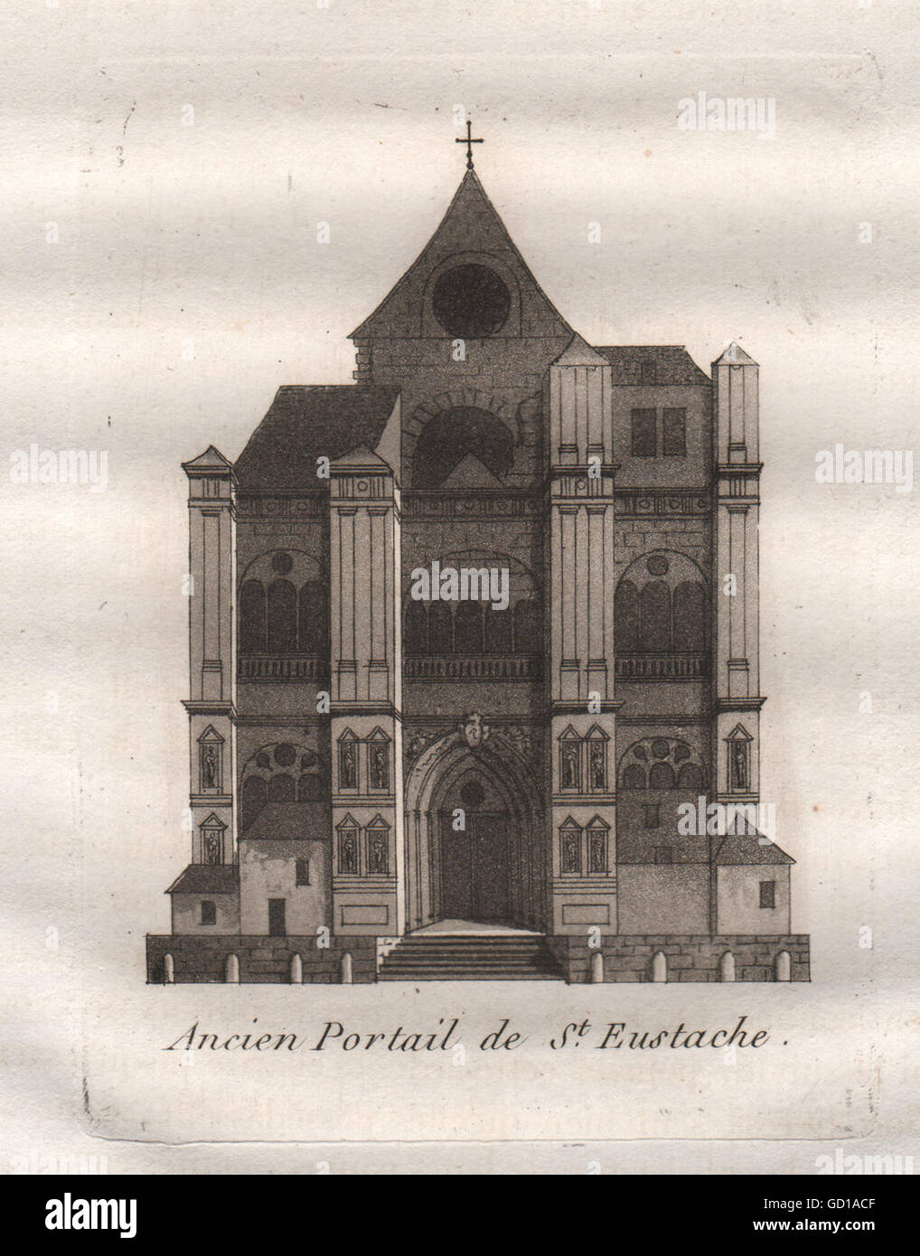 Parigi: Ancien Portail de Saint-Eustache. La puntasecca, antica stampa 1808 Foto Stock