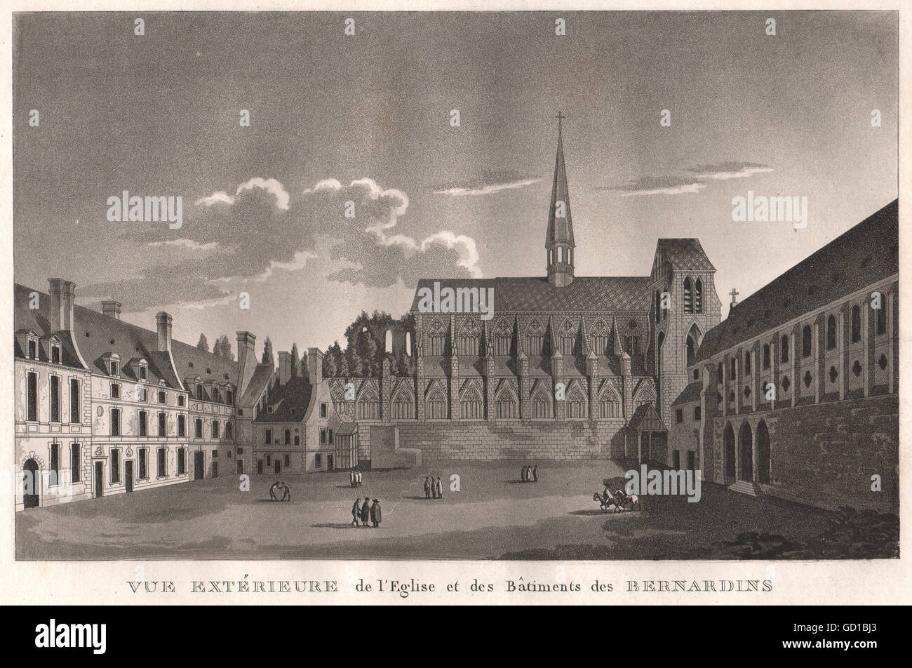 Parigi: Eglise et des Bâtiments des Bernardins. La puntasecca, antica stampa 1808 Foto Stock