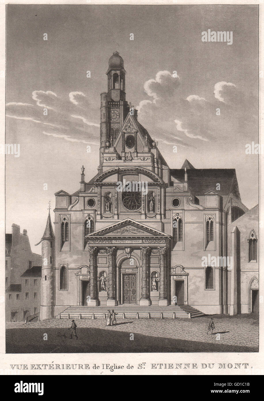 Parigi: Eglise de Saint Etienne du Mont. La puntasecca, antica stampa 1808 Foto Stock