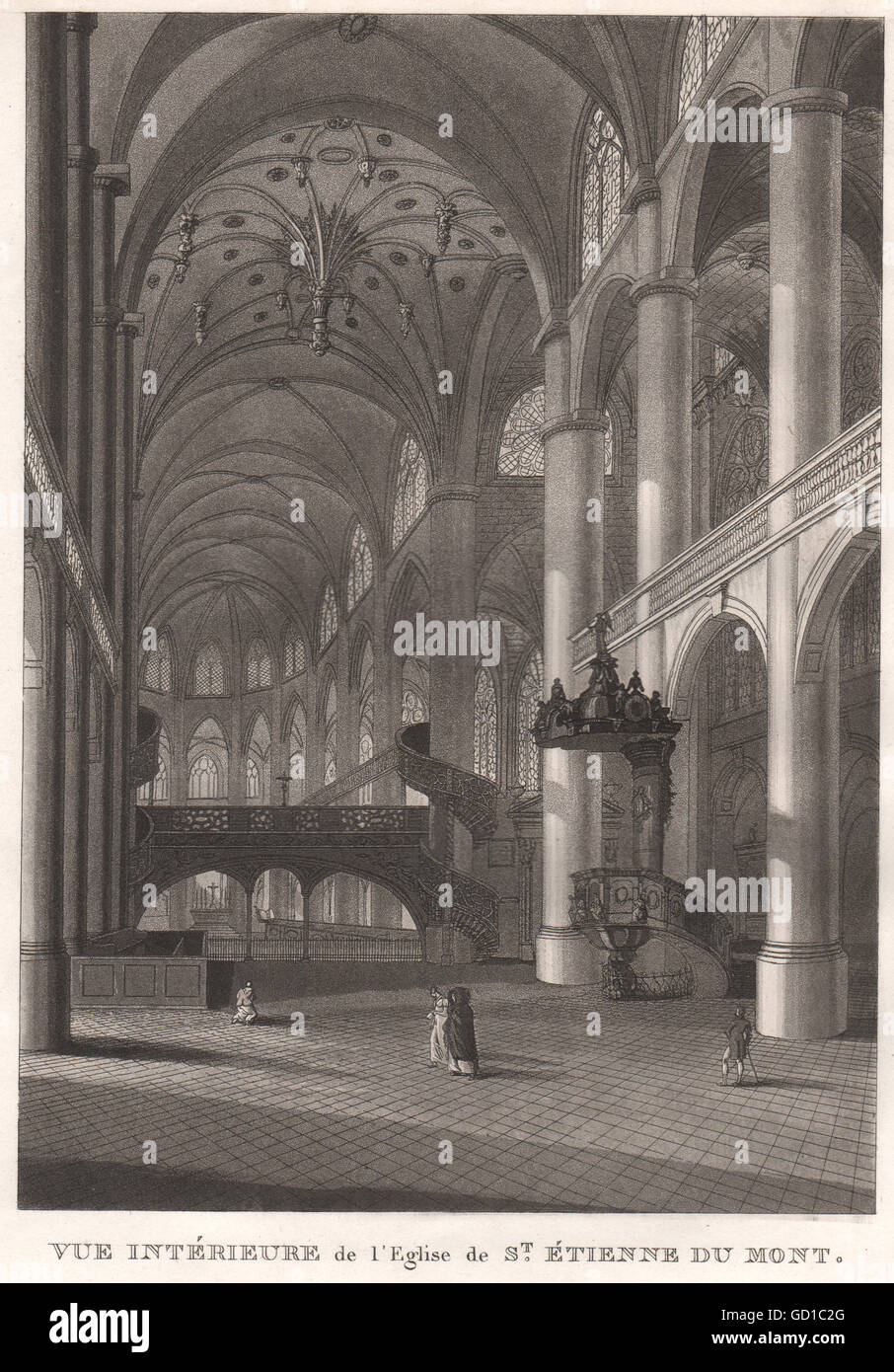 Parigi: Eglise de Saint-Étienne du Mont. Interna. La puntasecca, antica stampa 1808 Foto Stock