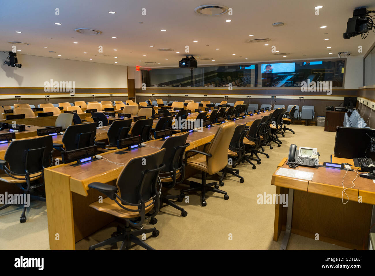 New York, Stati Uniti. 10 Luglio, 2016. Empty auditorium di Nazioni Unite sede durante il Database Open Source camp NYC alle Nazioni Unite in sede. © Lev Radin/Pacific Press/Alamy Live News Foto Stock