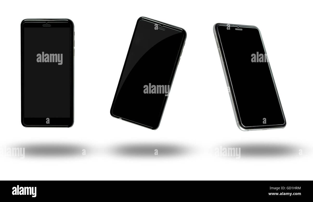 Nuovo realistico mobile phone su sfondo bianco Foto Stock