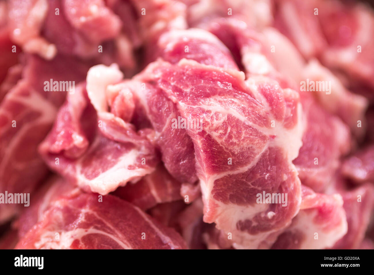 Heap fetta di carne di maiale cruda Foto Stock