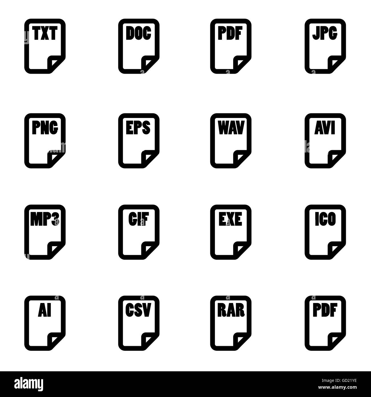 Vector nero tipo file icona impostare Illustrazione Vettoriale