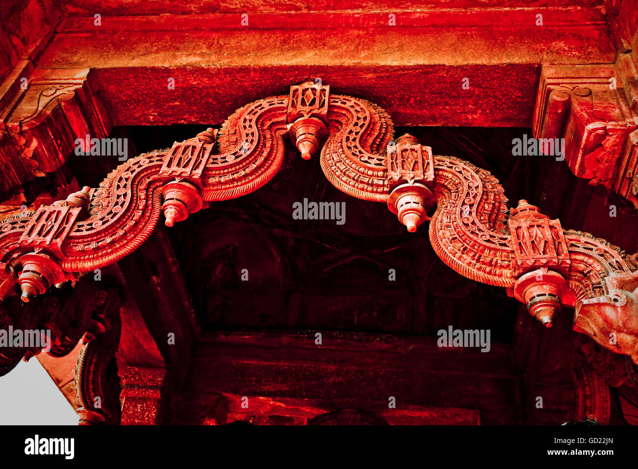 Stone carving dettaglio, Red Fort di Delhi, India, Asia Foto Stock