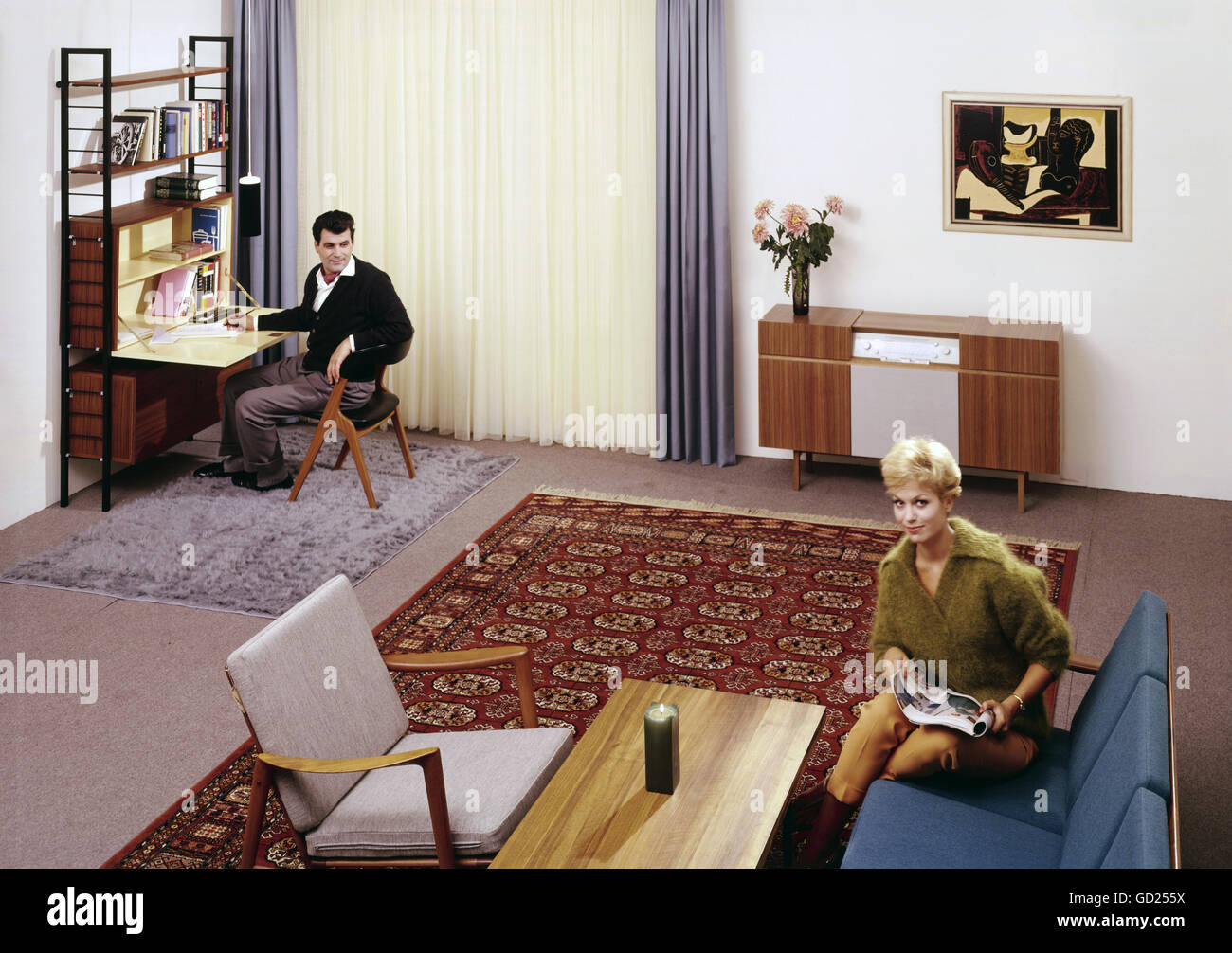 Arredamento, soggiorno, circa 1960, diritti-aggiuntivi-non-disponibili Foto Stock