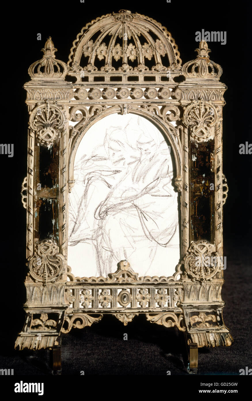 Belle arti, Spitzweg, Carl, (1808-1885), schizzo di un uomo Turco, disegno a matita, lattina piccola cornice con specchio inset, Souther Germania, circa 1855, collezione privata, artista del diritto d'autore non deve essere cancellata Foto Stock