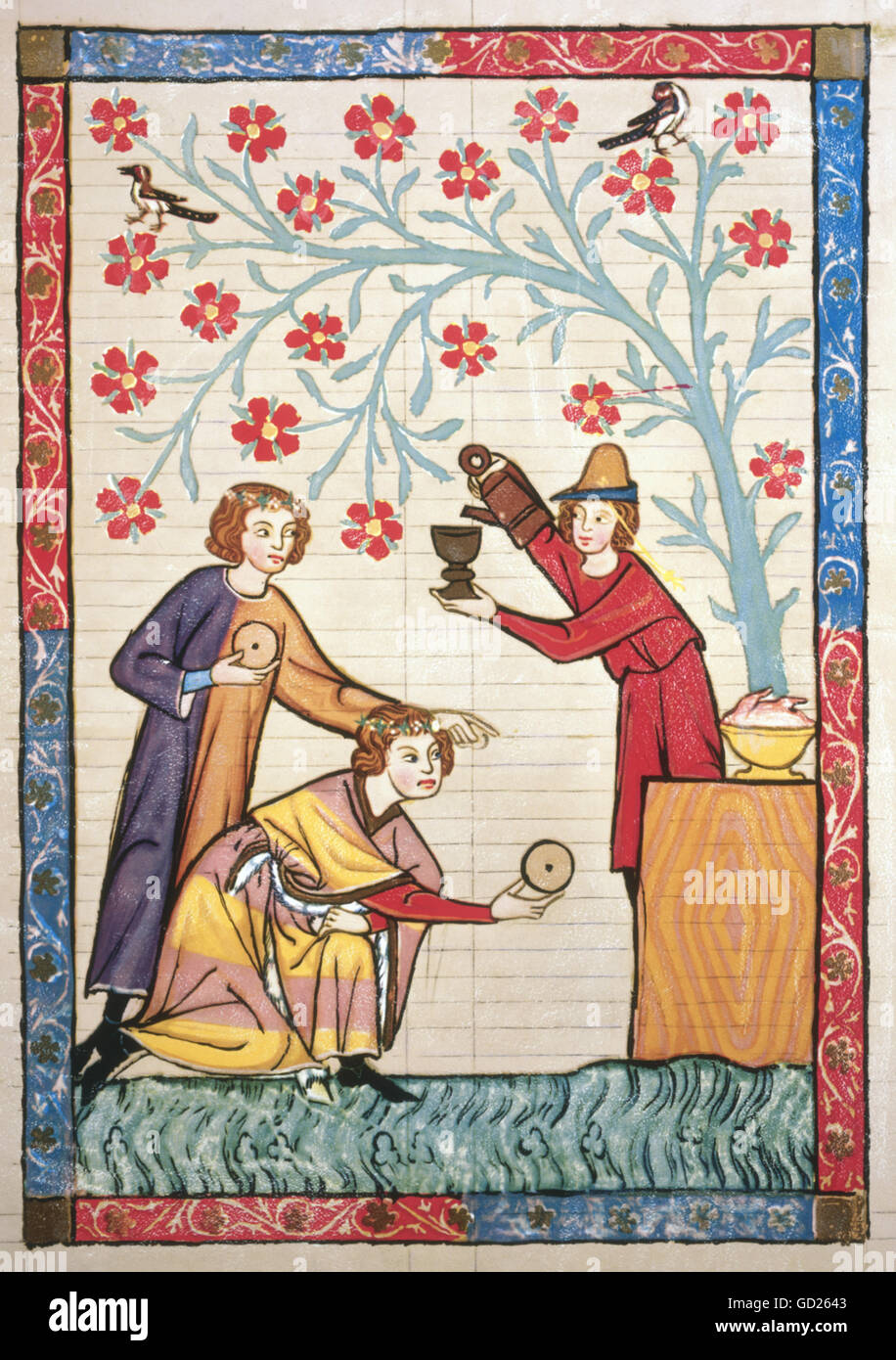 Tempo libero / sport, MR Meissner e il suo compagno di gioco a lancio con piatti in metallo all'aperto, in miniatura da Manesse calligrafia, colore copertura su vellum, Zurigo, 14 ° secolo, storico, biblioteca universitaria Heidelberg, Germania, minnesinger, trovatore, minstrel, minstrel, tiro, lancio, servitore, pour, versing, board, giocatore, giocatori, atleta, atleti, Medioevo, medievale, medievale, persone, diritti aggiuntivi-clearences-non disponibile Foto Stock