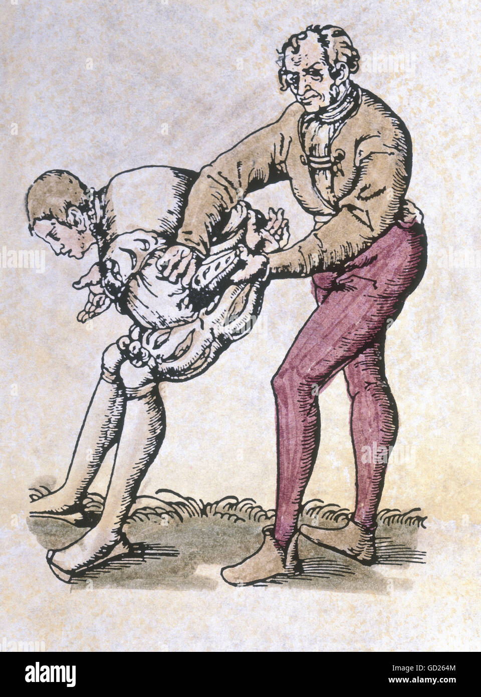Sport, wrestling, braccio di presa, taglio di legno di Lukas Cranach il Vecchio (1472 - 1553), a 'Die Ringer-Kunst, zu Ehren , Additional-Rights-clearences-not available Foto Stock