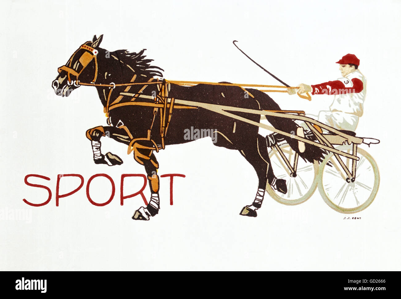 Sport, corsa di cavalli, fantino con sulky, immagine di sigaro, litografia, Germania, 1920/1930, diritti-aggiuntivi-clearences-non disponibile Foto Stock