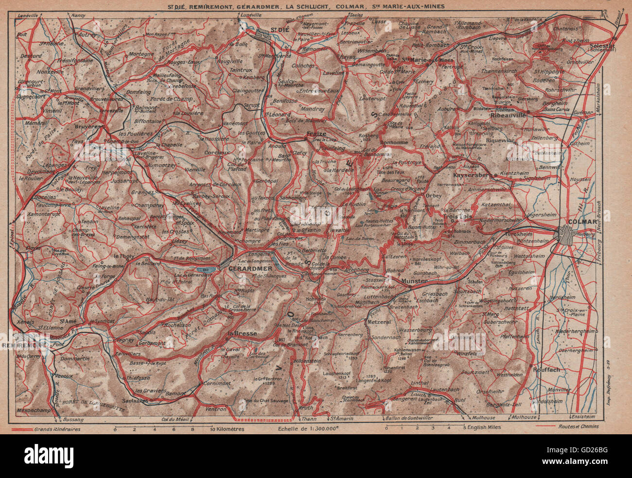 VOSGES.St Dié Remiremont Gérardmer La Schlucht Colmar.Haut-Rhin.L'Alsazia, 1922 Mappa Foto Stock