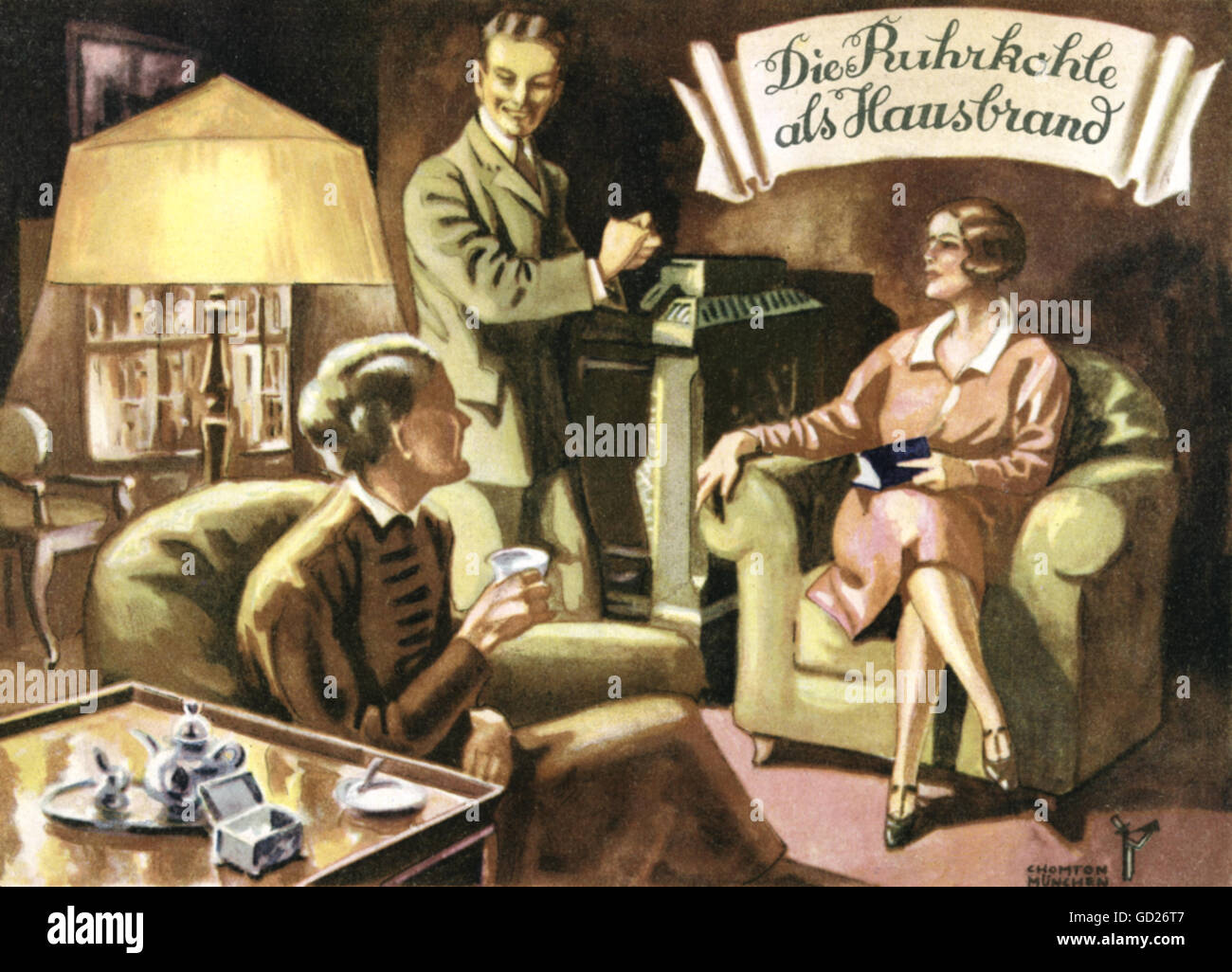 Pubblicità, casa, riscaldamento, carbone dalla Ruhr, poster, Germania, 1926, , diritti-aggiuntivi-clearences-non disponibile Foto Stock