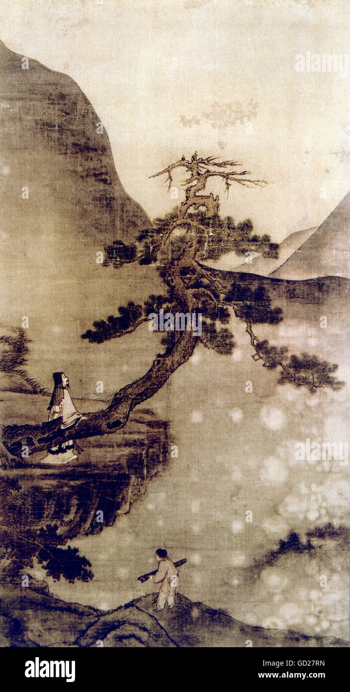 Belle arti, Zhao Mengfu (1254 - 1322), la pittura, il poeta Tao Yuanming in montagna, pittura su seta, del XIII secolo, collezione privata, artista del diritto d'autore non deve essere cancellata Foto Stock