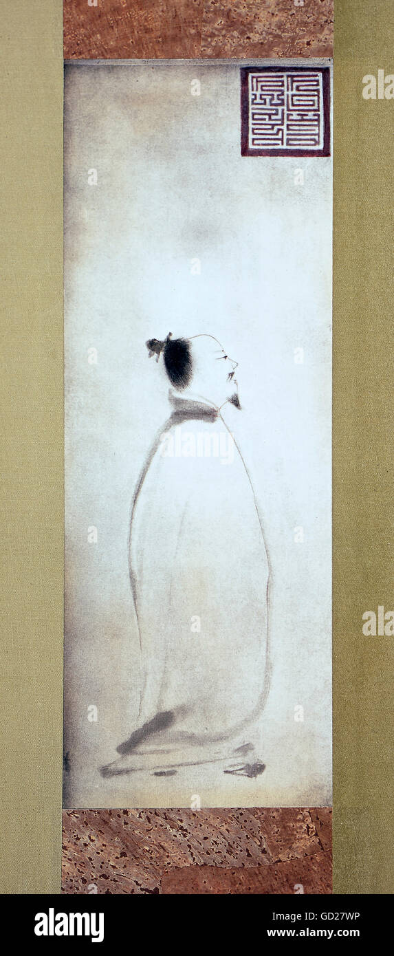 Belle Arti, pittura su seta, "il poeta li T'ai-Po', da Liang K'ai, altezza 79 cm, in Cina, circa 1200, collezione privata, artista del diritto d'autore non deve essere cancellata Foto Stock