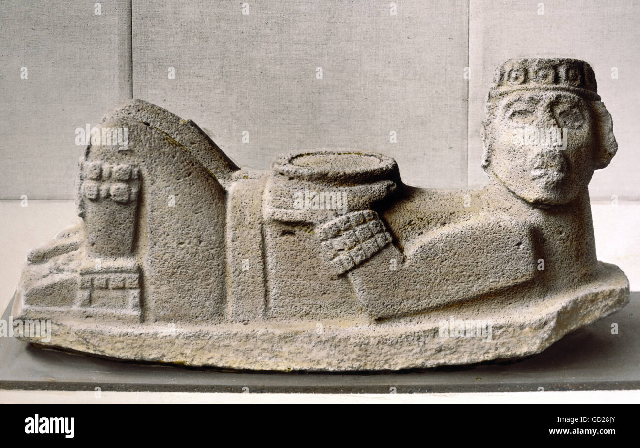 Belle arti, precolombiani, Maya, scultura, Chac-Mool, statua, calcare, Cempoala, XII/XIII secolo, Museo Nacional de Antropologia, Città del Messico, artista del diritto d'autore non deve essere cancellata Foto Stock
