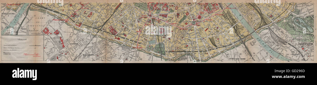 Parigi Sud 15E 14E 13E 12E. Porte de St Cloud-Picpus. Vintage map plan 1922 Foto Stock