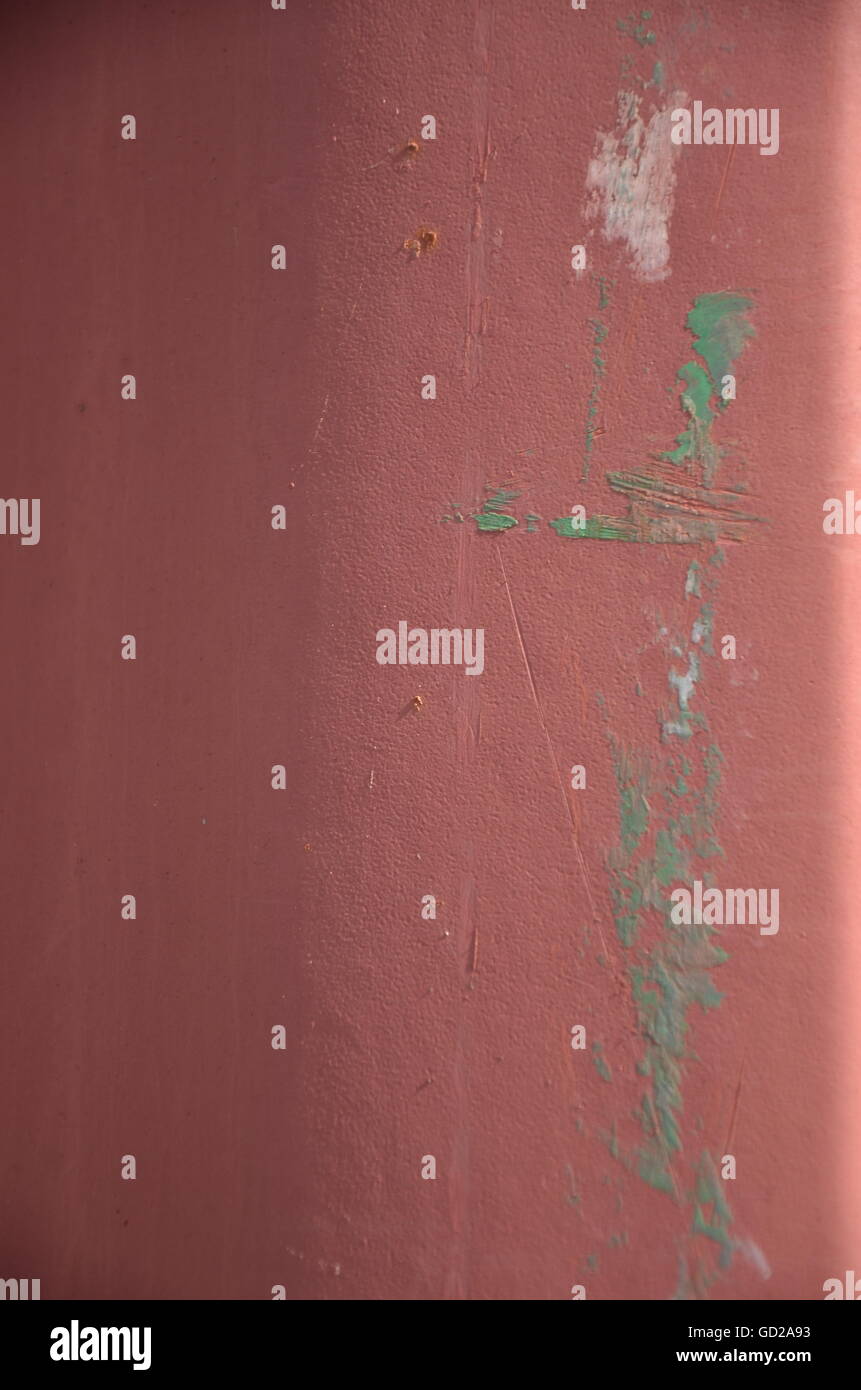 Rosa, rotture di vernice, sfondo, vernice, superficie, closeup, cemento, ruvida, sporchi, verde, granulata, irregolare, crack, luminoso, Foto Stock