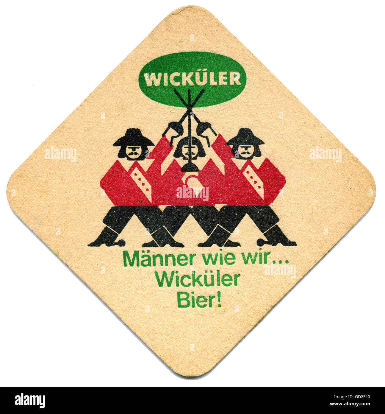 Alcool, birra, stuoia di birra, birra Wickueler, slogan pubblicitario: 'Maenner wie wir . . . Wickueler Bier!', Germania, circa 1974, diritti-aggiuntivi-clearences-non disponibile Foto Stock