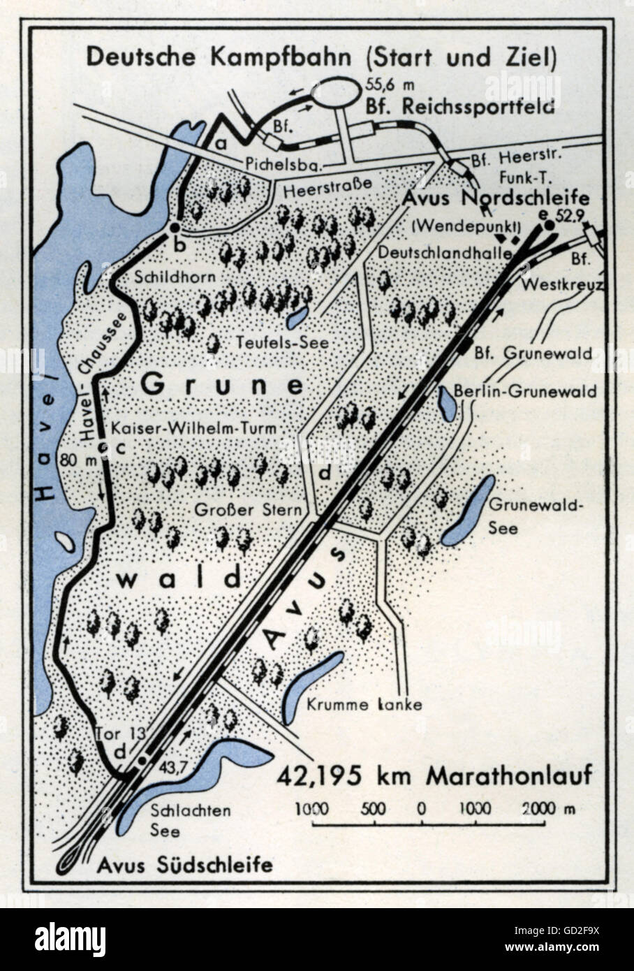 Sport, Giochi Olimpici, Berlino 1.- 16.8.1936, atletica, rotta della gara maratona, mappa, 1936, giochi estivi, XI Olympiad, Germania, anni trenta, XX secolo, storico, storico, diritti aggiuntivi-clearences-non disponibile Foto Stock