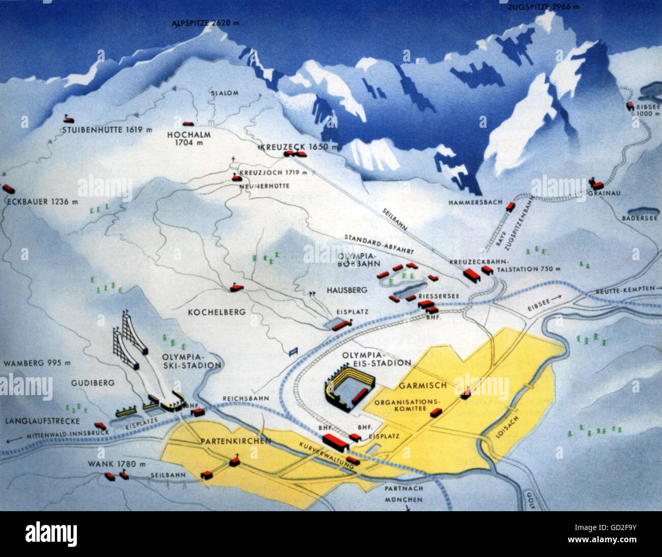 Sport, Giochi Olimpici, Garmisch-Partenkirchen 6.- 16.2.1936, grafica, 1936, giochi invernali, IV Olympiad, Garmisch - Partenkirchen, Germania, anni trenta, XX secolo, storico, storico, diritti aggiuntivi-clearences-non disponibile Foto Stock