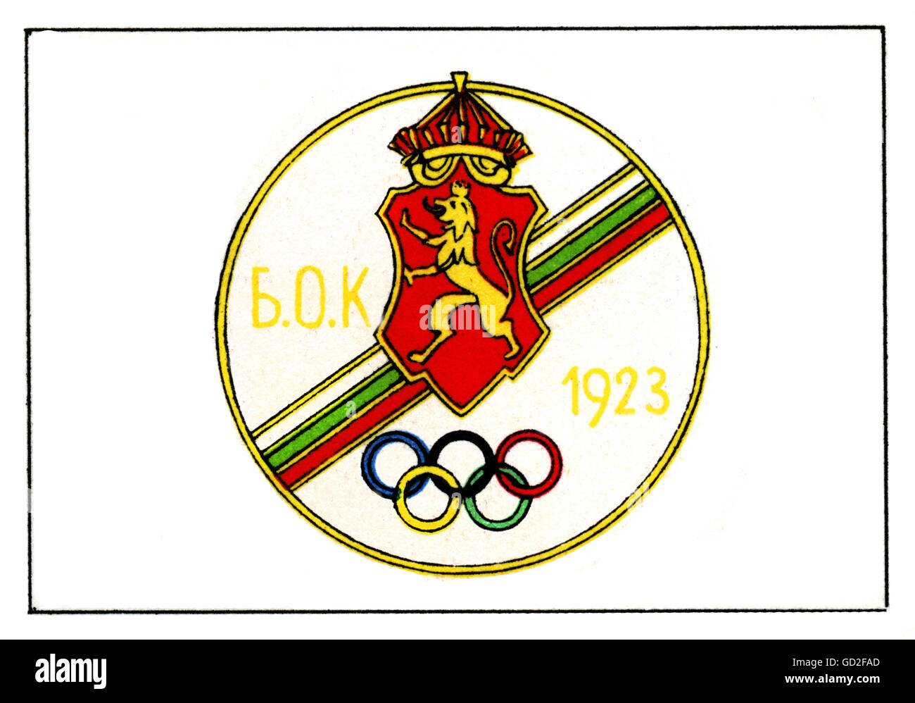 Sport, Giochi Olimpici, Berlino 1.- 16.8.1936, emblemi, Comitato Olimpico di Bulgaria, 1936, eralderia, stemma, assistenti, giochi estivi, XI Olympiad, Germania, anni trenta, XX secolo, storico, storico, diritti aggiuntivi-clearences-non disponibile Foto Stock