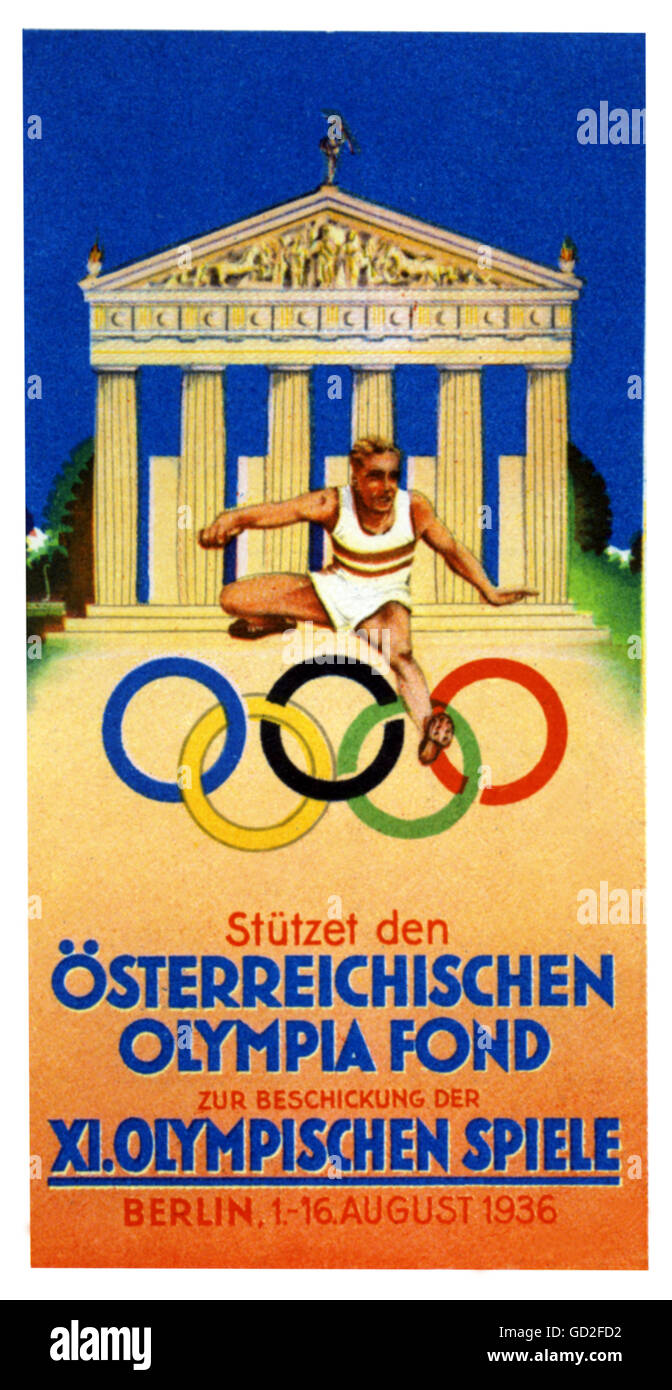 Sport, Giochi Olimpici, Berlino 1.- 16.8.1936, propaganda, poster del Fond Olimpico austriaco, 1936, pubblicità, Austria, giochi estivi, XI Olympiad, Germania, anni trenta, XX secolo, storico, storico, persone, diritti aggiuntivi-clearences-non disponibile Foto Stock