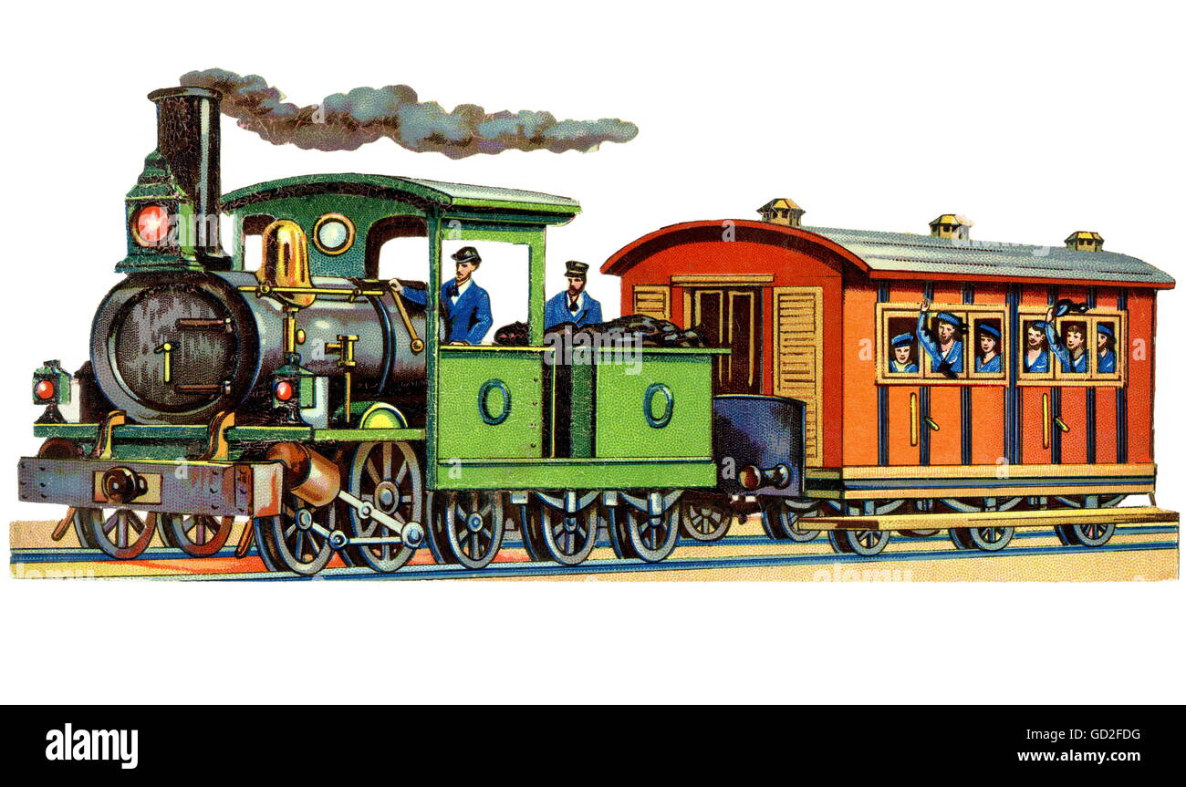 Trasporti / trasporto, ferrovia, locomotiva a vapore, rottame-picture, litografia, Germania, circa 1870, diritti-aggiuntivi-clearences-non disponibile Foto Stock