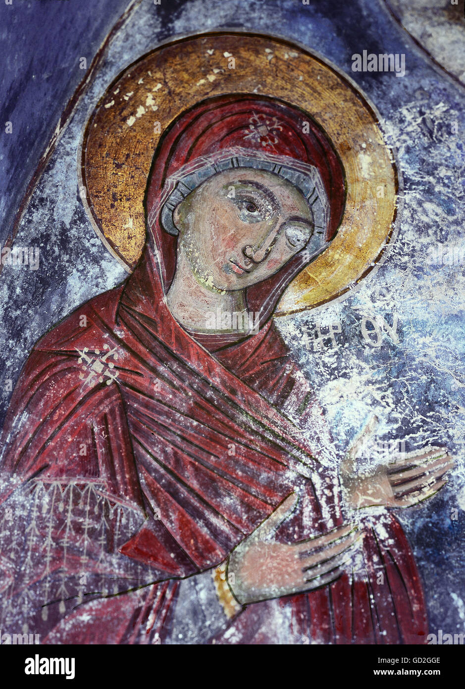 Belle arti, Bulgaria, affresco della Madonna, del XIII secolo, antica chiesa, monastey Bachkovo, artista del diritto d'autore non deve essere cancellata Foto Stock