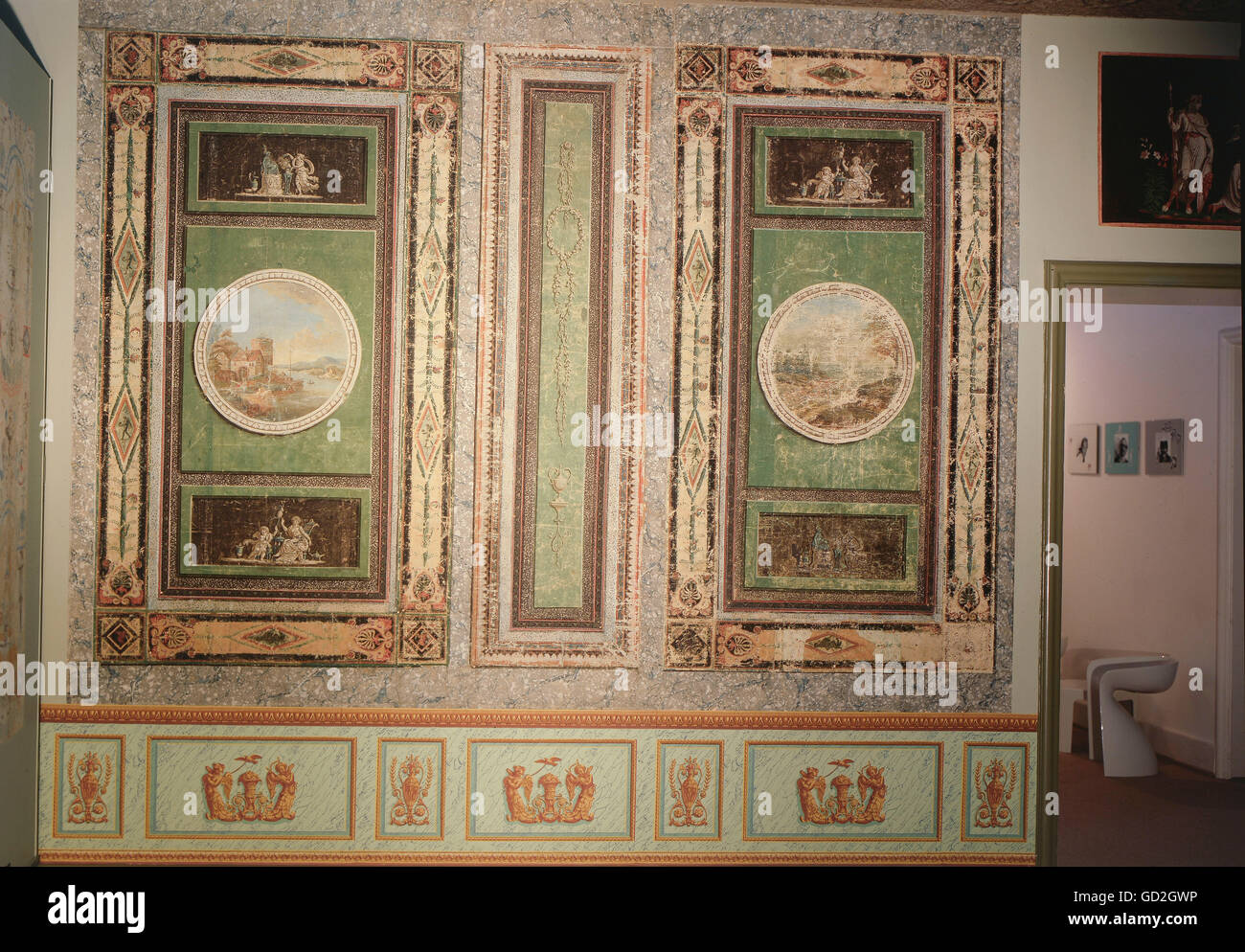 Belle arti, sfondo, 'cabinet pompeiano', dopo dipinti murali da Pompei, 1810 / 1820, Tedesco Museo di sfondo, Kassel, Germania, artista del diritto d'autore non deve essere cancellata Foto Stock