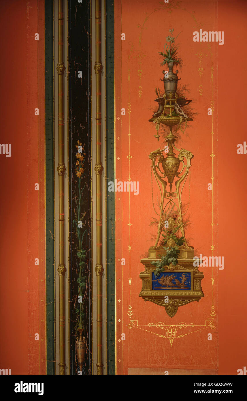 Belle arti, sfondo, 'cabinet pompeiano', dopo dipinti murali da Pompei, 1810 / 1820, Tedesco Museo di sfondo, Kassel, Germania, artista del diritto d'autore non deve essere cancellata Foto Stock