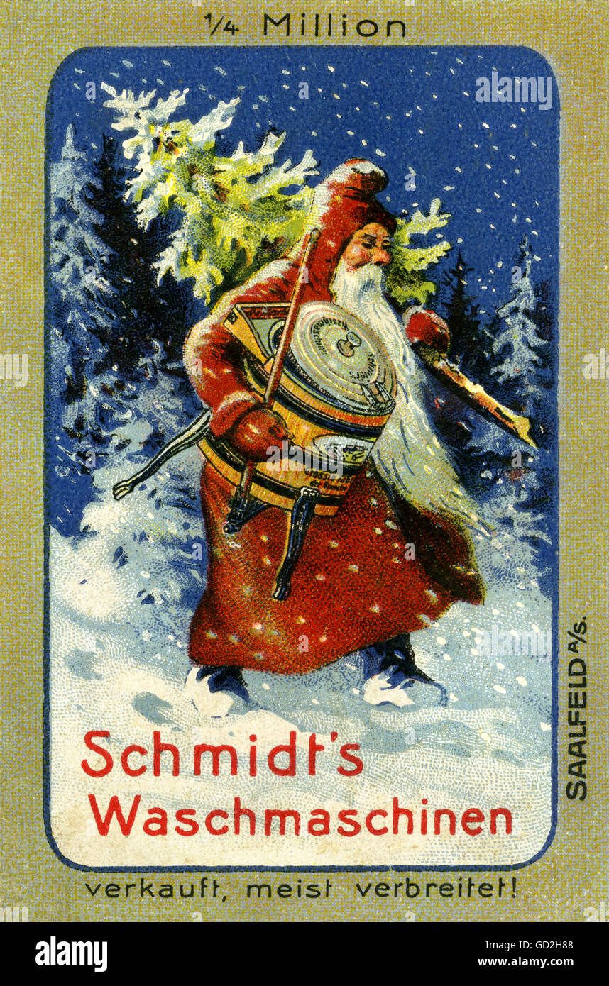 Pubblicità,famiglia,Natale del padre portando lavatrice e albero di Natale come presenta,lavatrice Schmidt,francobollo del manifesto,fatto da Adam Schmidt Company,Saalfeld an der Saale,fondato 1888,litografia,Saalfeld,Germania,circa 1913,che batte attraverso la neve,notte di Natale,distribuzione di regali,dono-regalo,regalo,regalo di Natale,regalo di Natale,regalo di Natale,regalo di Natale,regalo di Natale,San Nicola,San Nicola,regalo di Natale,regalo di Natale Nicholas,San Nicola,di notte,di notte,inverno,slogan pubblicitario,slogan pubblicitari,selled un quarto di un milione,famiglia,ho,diritti aggiuntivi-clearences-non disponibile Foto Stock
