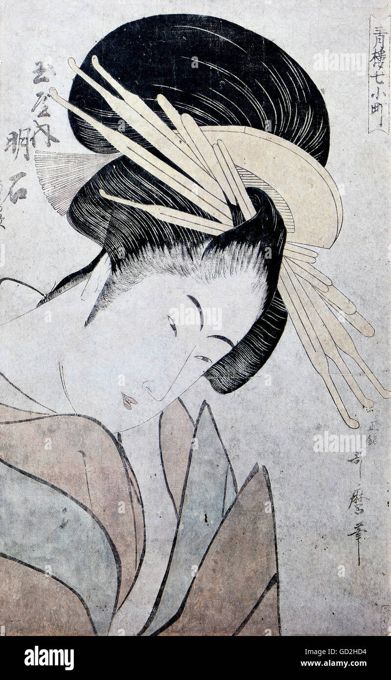 Belle arti, Utamaro, Kitagawa (1753 - 1806), grafico, 'Gennine', XVIII secolo, colore xilografia, Museo di Arti Applicate, Vienna, artista del diritto d'autore non deve essere cancellata Foto Stock